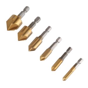 Countersink Drill Bit Hex Shank HSS 5 Flute Countersink Center Punch Tool Sets For Wood Quick Change Bit 6mm-19mm Five-edged Chamfer
