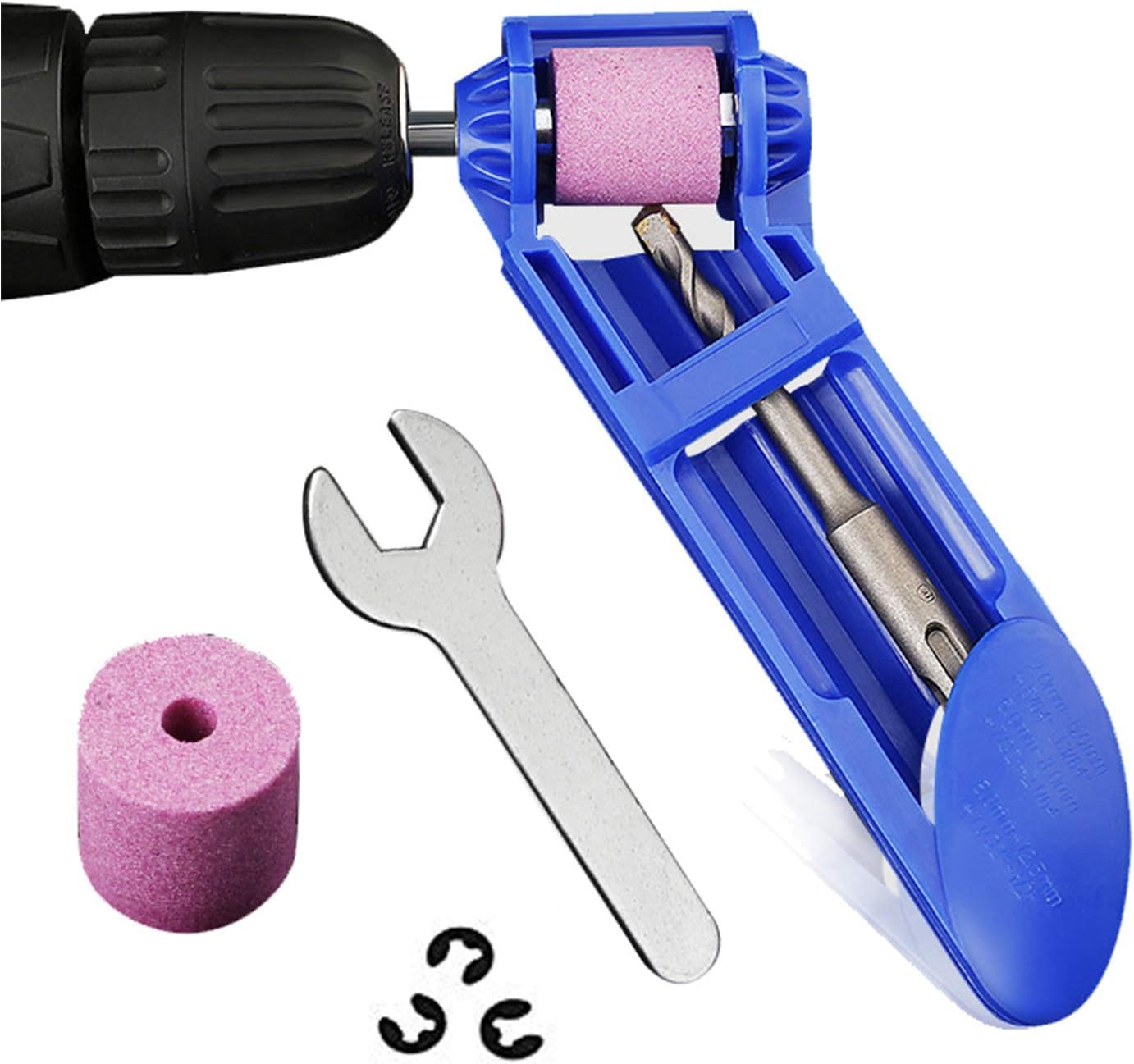 Drill Bit Sharpener Portable Corundum Grinding Wheel Drill Bit Sharpener Titanium Drill Powered Tool Parts With A Extra Wrench And A Sharpener Stone(Blue)