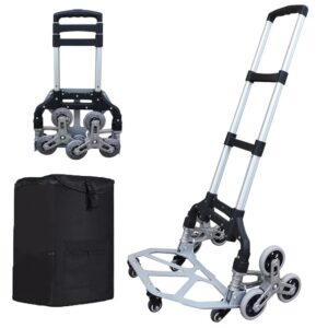 Stair Climbing Shopping Grocery Cart with 6 Crystal Durable Wheels, Aluminum Alloy Folding Hand Truck Trolley for Luggage Package Delivery
