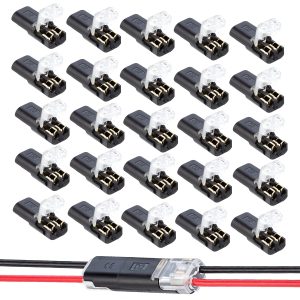 25PCS Double Wire Plug in Connector with Locking Buckle LED Light Strip Connectors 2 Pin,Quick-Clip Fasteners Quick Disconnect Pluggable Low Voltage Wire Connector for Strip Lights DIY Crafting,Decor